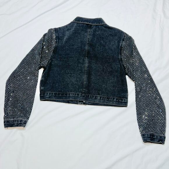 Windsor Denim Jacket Medium Black Rhinestones All Over Bedazzled New - Picture 2 of 8